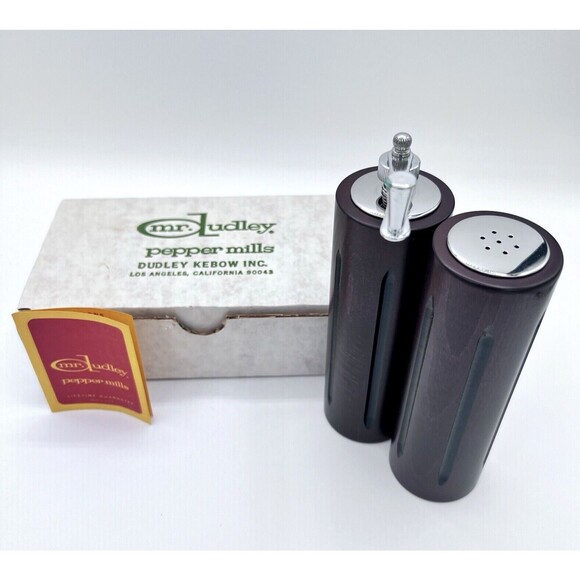 Vintage Pepper Mill & Salt Shaker Danish Modern Inspired Mr. Dudley Wooden w/Box - Picture 5 of 12